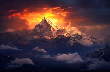 a cloudy sky over a mountain range at sunset