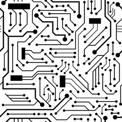 Black seamless circuit board pattern on transparent background