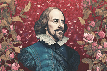 William Shakespeare famous poet writer art illustration ,generated ai - obrazy, fototapety, plakaty