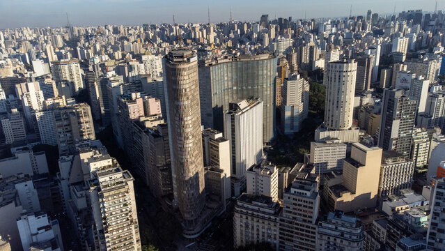 aerial view Pra&ccedil;a da Rep&uacute;blica, originally known as Largo dos Curros, is one of the most traditional places in the city of S&atilde;o Paulo.
