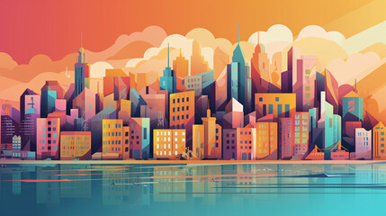 city skyline at sunset, Vector Background, City backdrop, created using generative AI