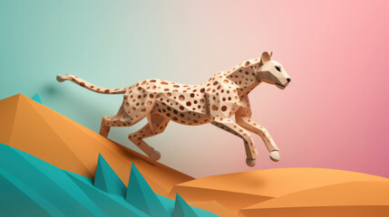 Obraz premium leopard Paper Art and Origami Animal in the wild created with Generative AI Technology
