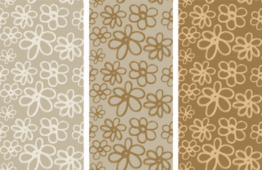 Floral seamless pattern. Set of vector patterns. Drawing in earthy colors. Minimalism.