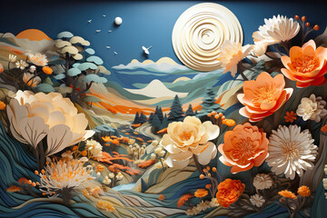 Obraz na płótnie Canvas summer landscape, layered paper craft