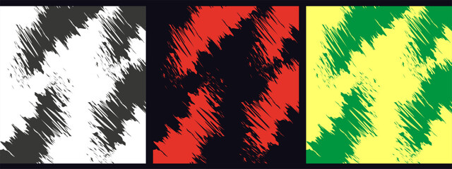 Set of diagonal lines red, green, black, bright abstract lines on white, black, yellow background. Vector illustration