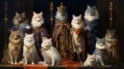 Fototapeta na wymiar Gathering of Persian Royalty - A Regal Feline Ensemble