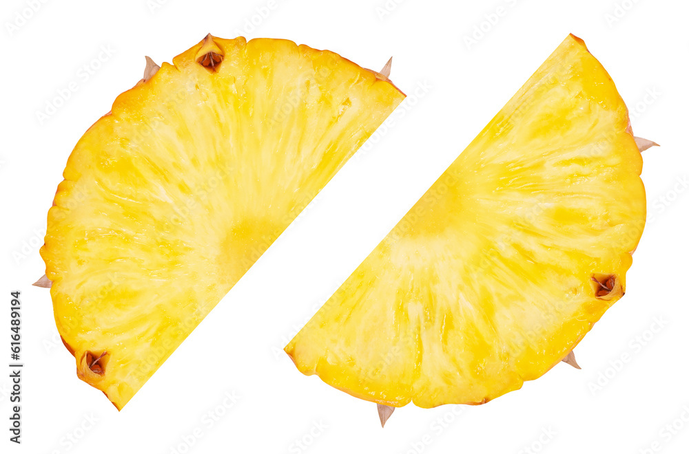 Wall mural Pineapple isolated. Two ripe pineapple slices on a white background.