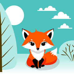 Obraz premium Cute fox cartoon in forest