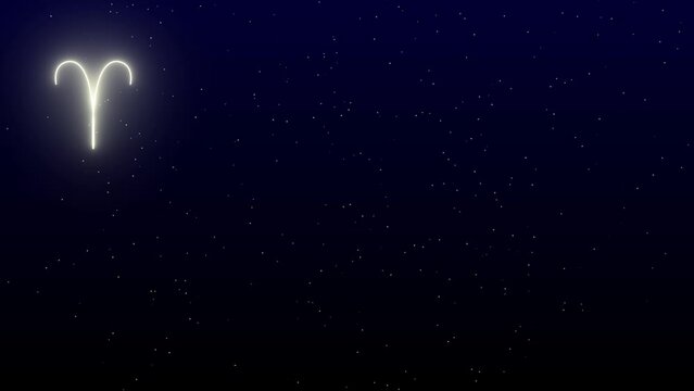 aries star animated zodiac star aries on black night sky.