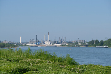 Chemical industry on a river on the Rhine in Germany