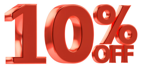 10 % off discount for sale promotion. 3d number with percent sign. Isolated on transparent background, include png format