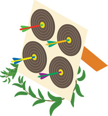 Archery sport icon isometric vector. Shooting target with arrow and green branch. Archery sport equipment