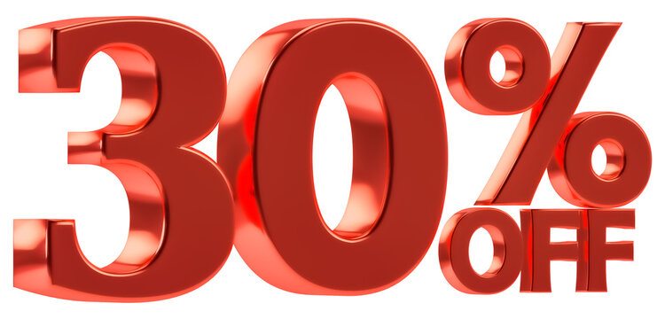 30 % off discount for sale promotion. 3d number with percent sign. Isolated on transparent background, include png format