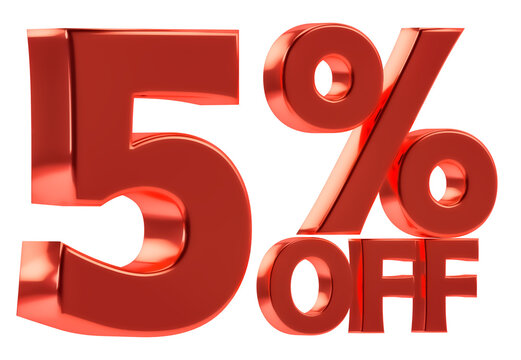 5 % off discount for sale promotion. 3d number with percent sign. Isolated on transparent background, include png format