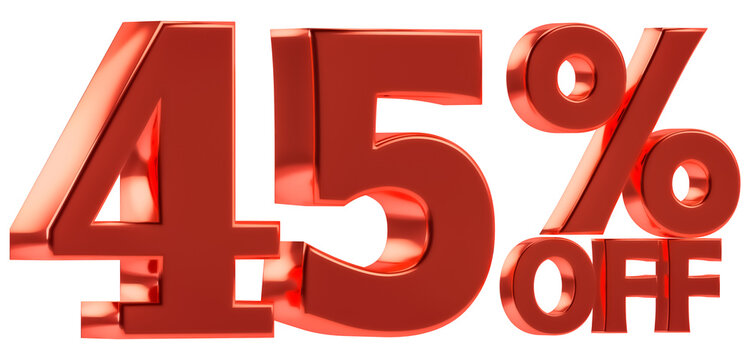45 % off discount for sale promotion. 3d number with percent sign. Isolated on transparent background, include png format