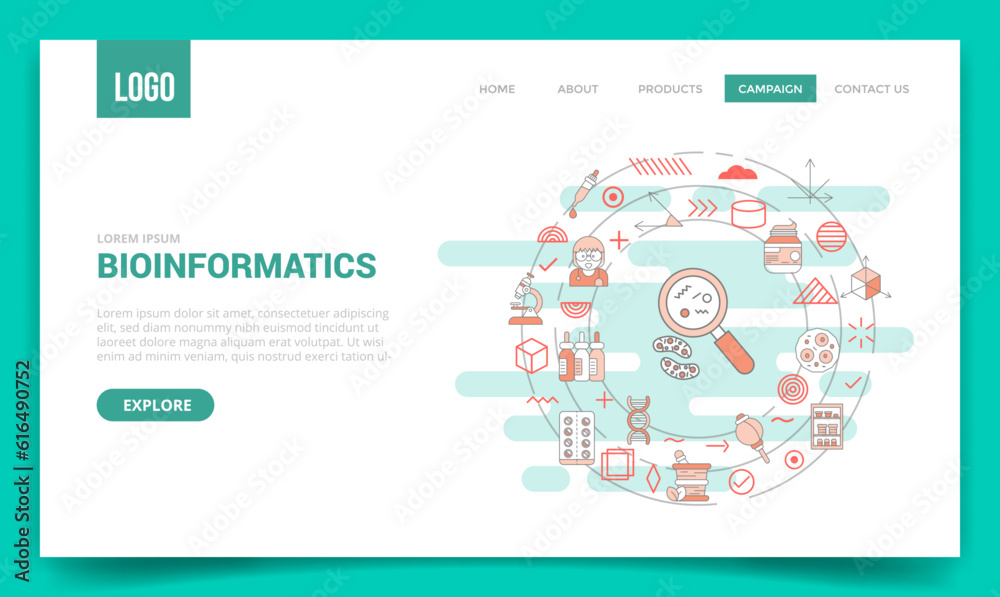 Wall mural bioinformatics concept with circle icon for website template or landing page homepage
