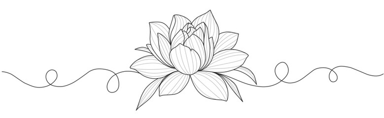 Line art vector illustration of a lotus flower