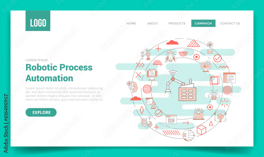 Wall mural rpa robotic process automation concept with circle icon for website template or landing page homepag