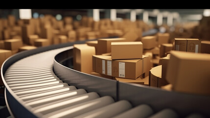 packages in a pakstaion with a diligence band are waiting for their shipment, generative AI