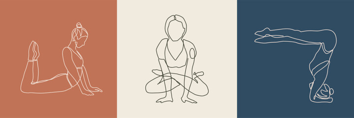 continuous line drawing of a woman fitness yoga concept vector health illustration
