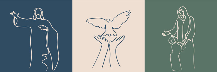 Fototapeta premium Surreal Faces Continuous line, drawing of set faces and hairstyles, fashion concept, woman's beauty, minimalist, vector illustration, pretty sexy. Love yourself and take care of yourself.