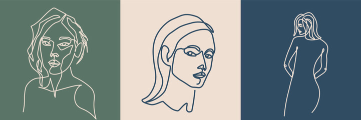 Surreal Faces Continuous line, drawing of set faces and hairstyles, fashion concept, woman's beauty, minimalist, vector illustration, pretty sexy. Love yourself and take care of yourself.