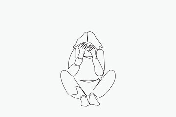 continuous line Woman is stressed, sick, depressed, depressed, worried, health concept, illustration, vector
