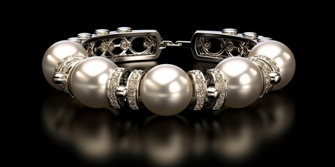 Conceptual jewelery design with pearls and diamonds. Generative AI