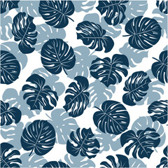 Elegant trendy ditsy floral texture vector repeating pattern comprising tropical exotic monstera plant leaves. Most suitable for wallpaper, wrapping paper; screen printing and textile industry