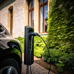 Illustration of modern and futuristic electric car chargers. Concept of electric mobility.