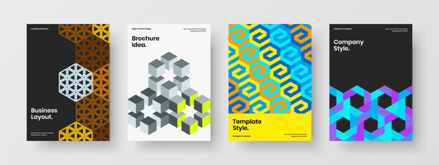 Bright corporate cover vector design template bundle. Fresh geometric hexagons brochure concept collection.