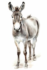 Obraz premium âne dessin façon aquarelle, portrait d'un animal domestique, illustration ia générative