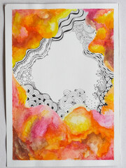 Acuarela lapiz y rapidografo naranjas