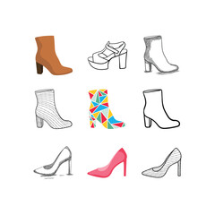 Set of Women shoes logo design High heel fashion icon template vector for business store