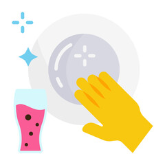 Cleaning crockery and cutlery vector icon design, Housekeeping symbol, Office caretaker sign, porter or cleanser equipment stock illustration, wash the dishes and glass concept