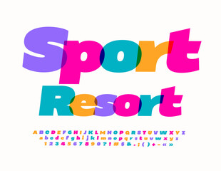 Vector watercolor Logotype Sport Resort. Bright Alphabet Letters and Numbers set. Uppercase Font.