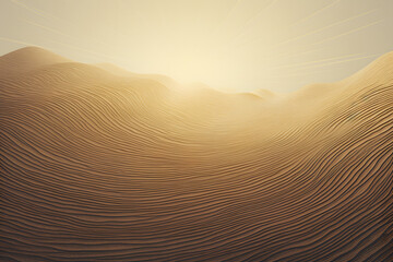 abstract desert heat theme illustration as background. yellow lines shape endless hilly sand dune landscape with the sun and sky in the background  - generative ai