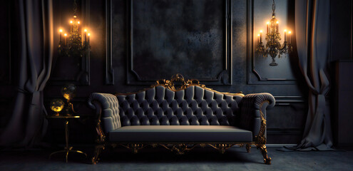 an elegant black velvet sofa