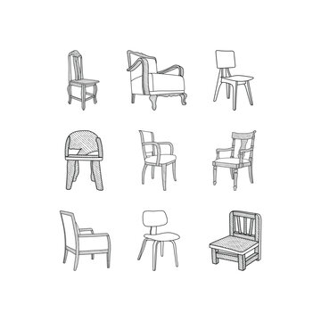 Set furniture of chair icon vector, logo collection inspiration design template, suitable for your company