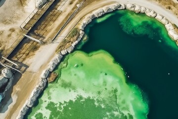 Water pollution by blooming blue-green algae - Cyanobacteria is world environmental problem. Water bodies, rivers and lakes with harmful algal blooms. Ecology concept of polluted Generative AI