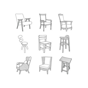 Minimalist Chair Set icon design, furniture logo collection inspiration design template, suitable for your company