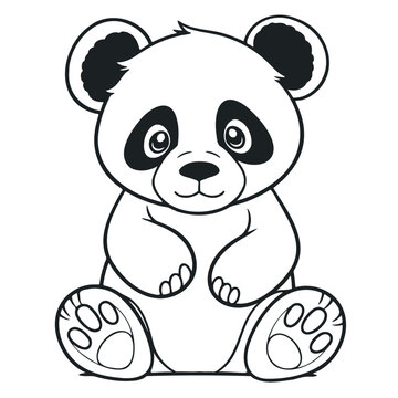 black and white drawing of a cute young panda