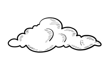 Vector Hand Drawn Cloud Isolated on White Background cartoon engraving  cloud in retro style. Clouds Set in Hand Drawn Vintage Retro Style Cartoon Clouds design elements. Engraving Style illustrations