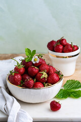 Bowl with fresh garden grown strawberries.