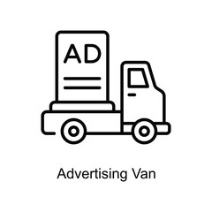 Advertising Van Outline Icon Design illustration. Digital Marketing Symbol on White background EPS 10 File