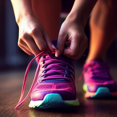 woman tying the laces of her running shoes. Healthy living concept