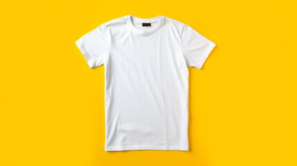 Unprinted Potential: White T-Shirts Awaiting Designer Imagination on yellow background, Logos, and Personalized Messages