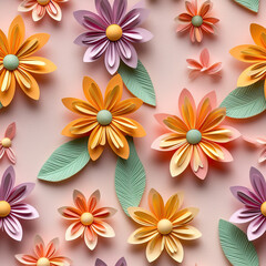 Fototapeta na wymiar Flowers colorful collage 3d seamless repeat pattern 