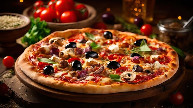 Italian Pizza with Assorted Toppings: Delicious Combination of Fresh Ingredients on a Crispy Crust