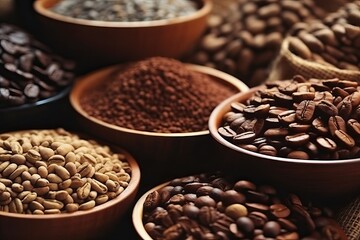 Fototapeta premium Coffee bean in a bowl, coffee background